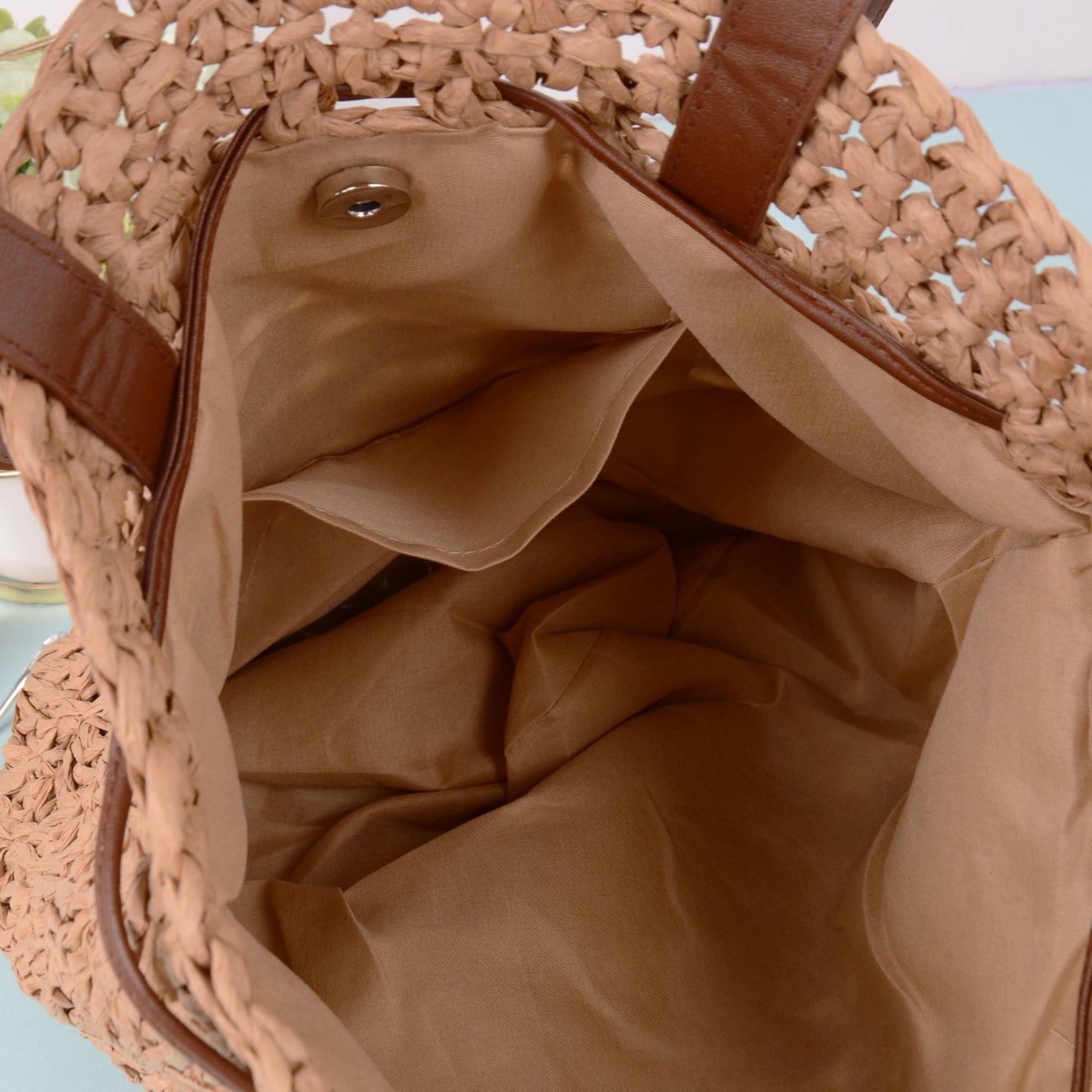 Anna-Kaci Women's Rustic Straw Shoulder Bag with Leather Accents