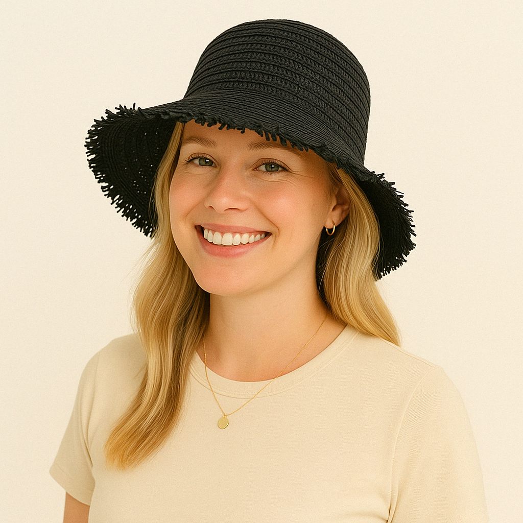 Anna-Kaci Women's Woven Bucket Hat with Soft Frayed Brim and Lightweight Straw Texture