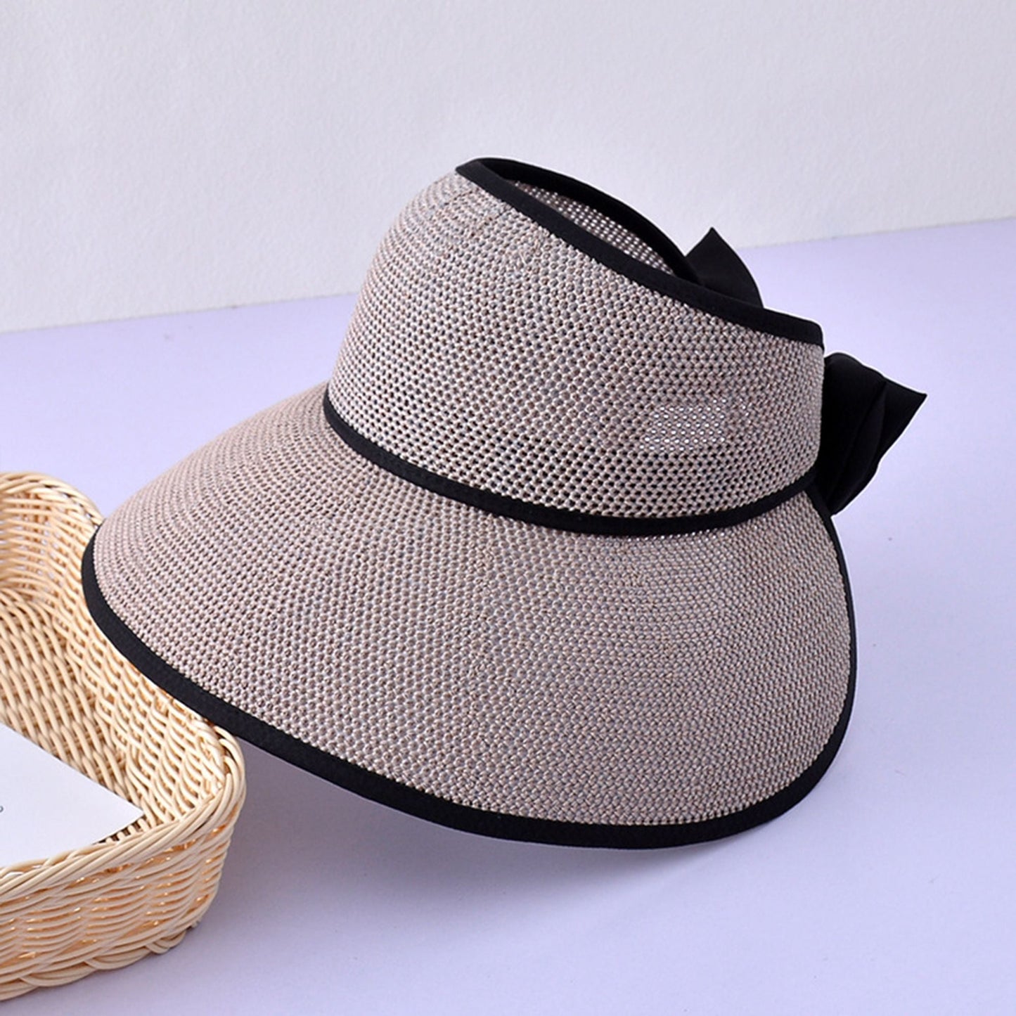 Anna-Kaci Womens Roll Up Straw Sun Visor Wide Brim Bow Detail Adjustable UV Protection Packable Summer Hat