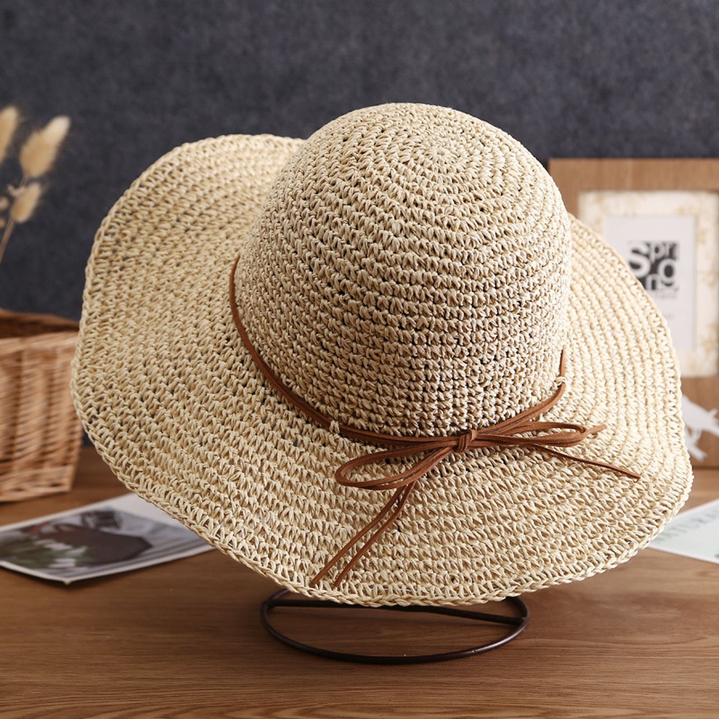 Anna-Kaci Wide - Brim Straw Sun Hat with Leather Tie