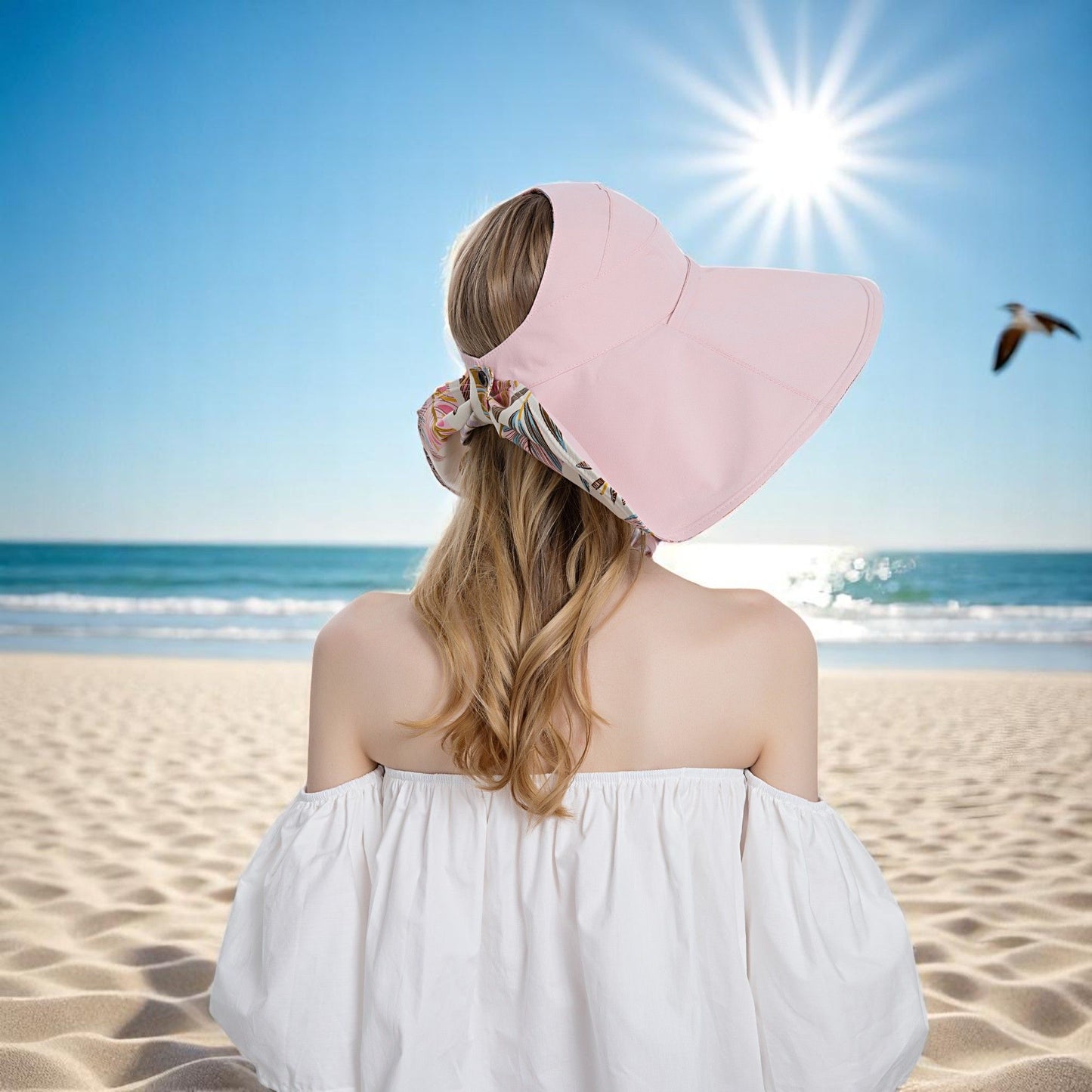 Anna-Kaci Wide Brim Sun Hat with Ponytail Hole Neck Tie Closure and Patterned Lining for UV Protection and Outdoor Style