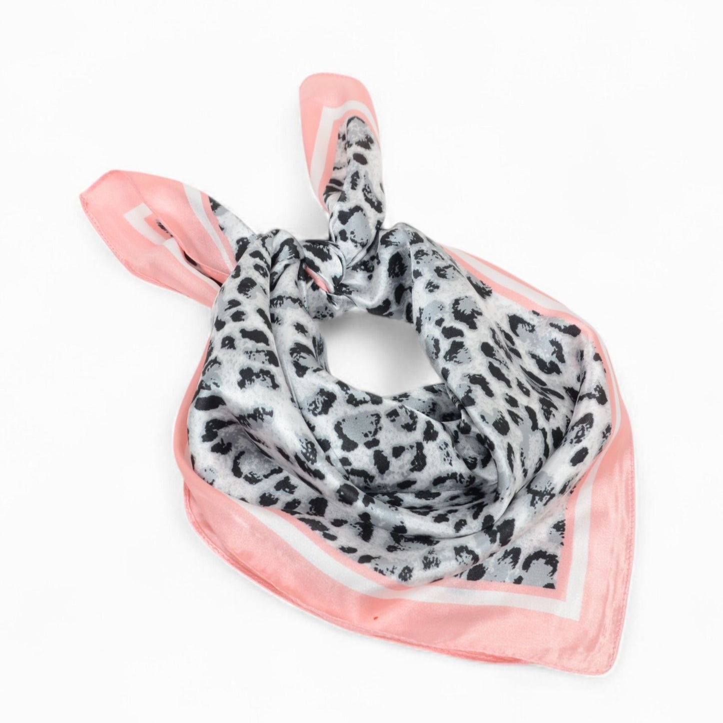 Anna-Kaci Women's Leopard Print Square Scarf with Contrast Border Satin Feel Lightweight Neck Accessory