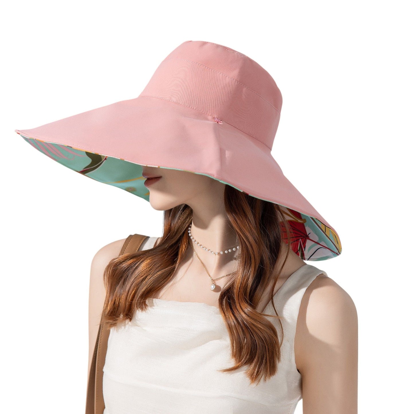 Anna-Kaci Wide Brim Floppy Sun Hat with Colorful Printed Underside UV Protection Lightweight Foldable Design for Outdoor Use