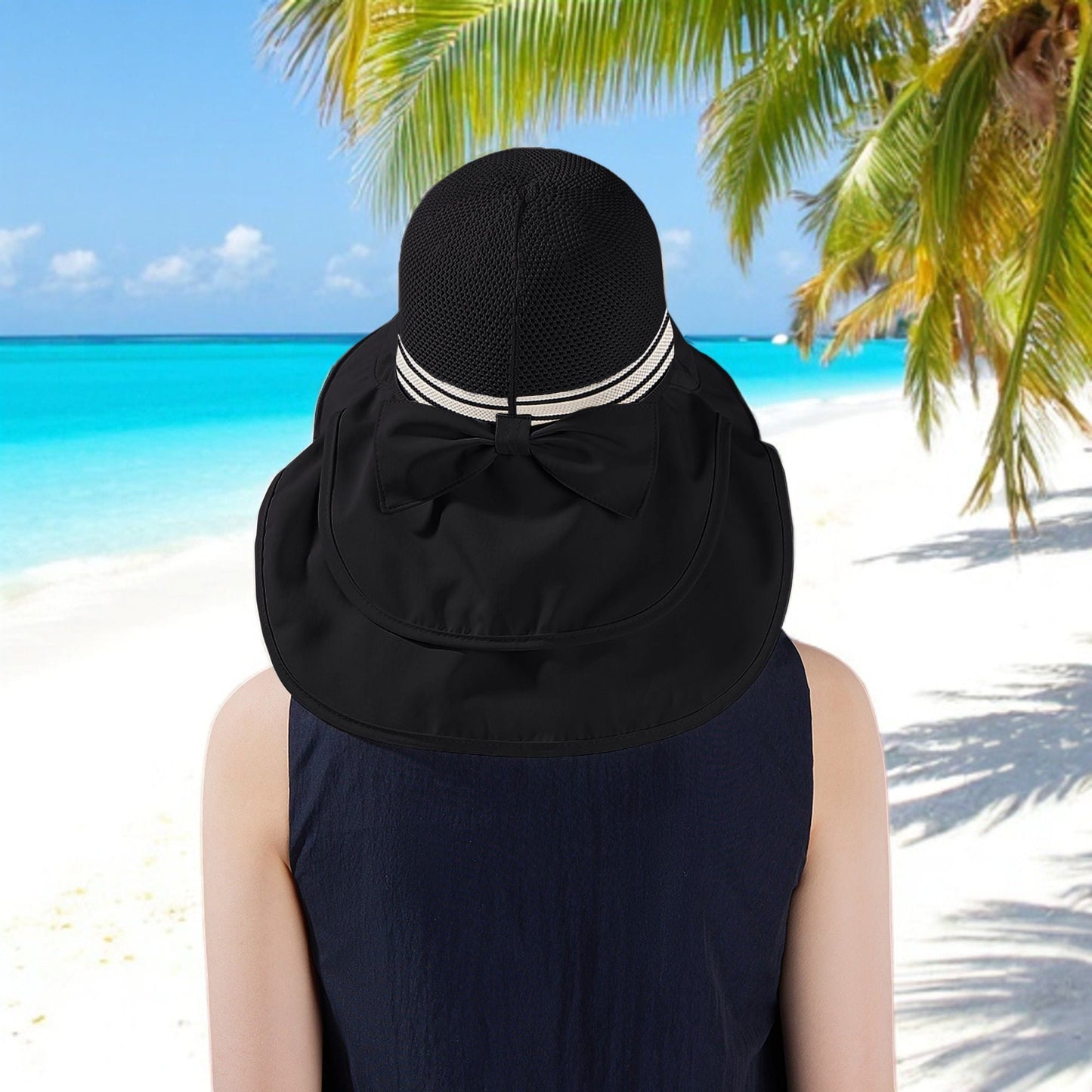 Anna-Kaci Wide Brim Mesh Sun Hat with Back Bow UV Protection Foldable Travel Hat for Women Outdoor Summer Style