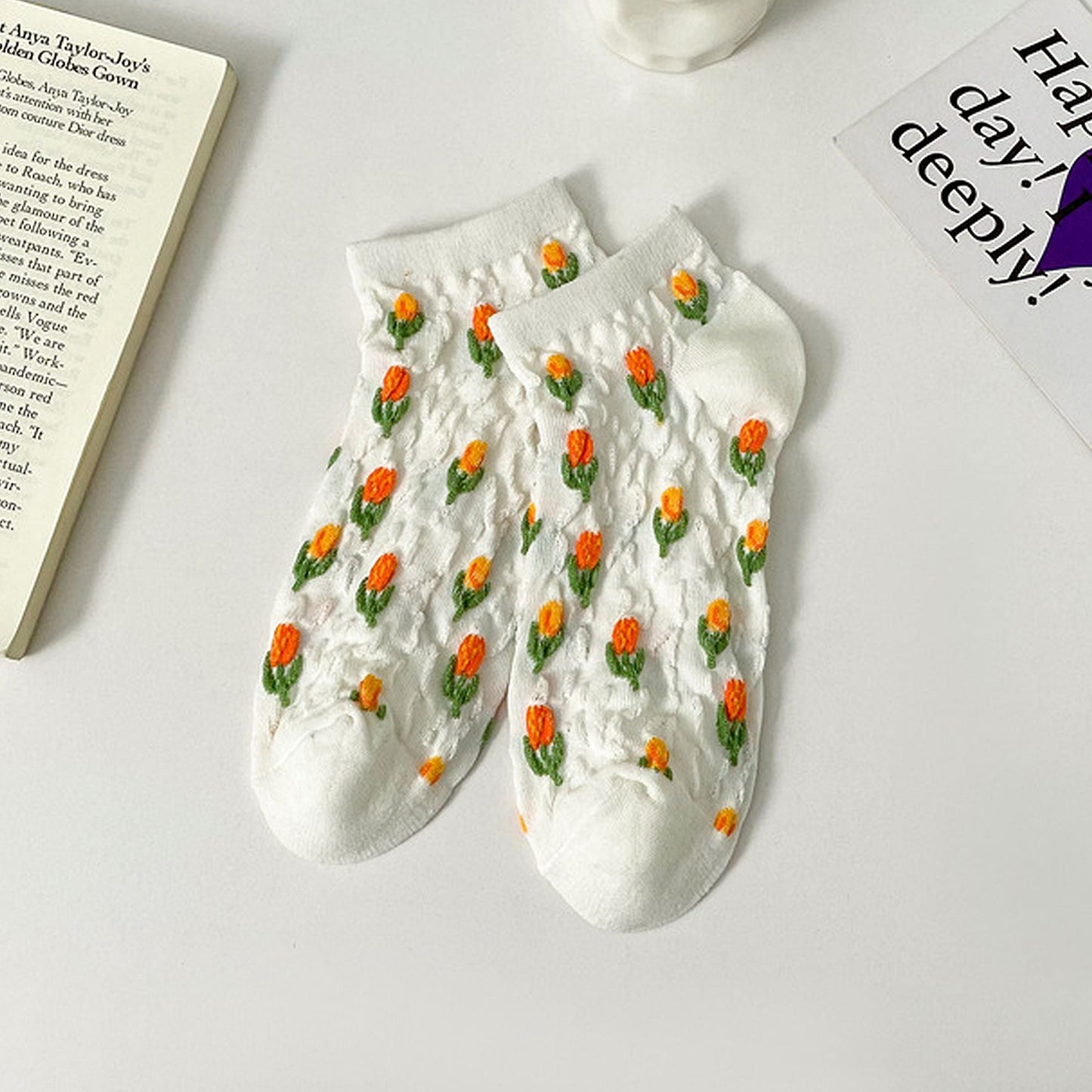 Anna-Kaci Adorable Summer Floral Embroidered Ankle Socks 4Pk