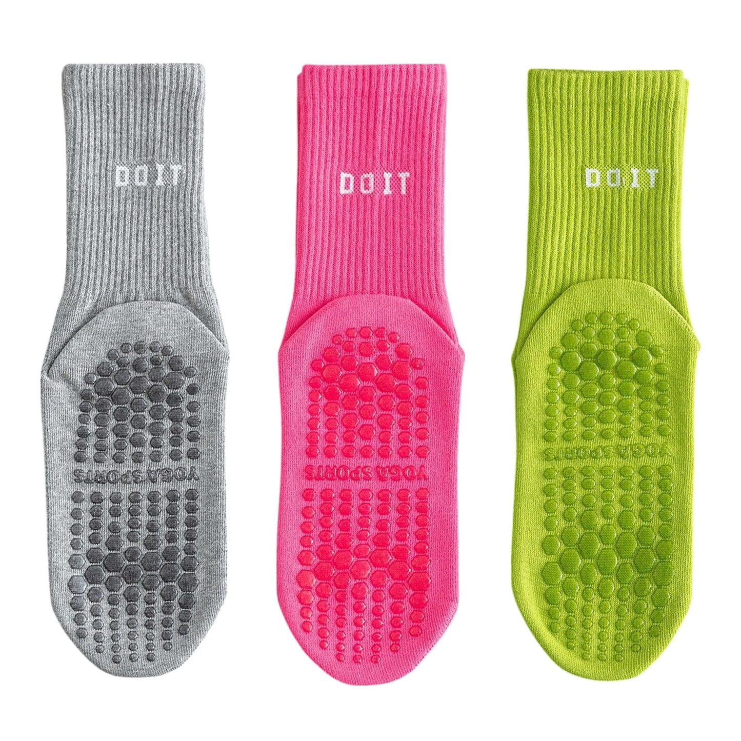 Anna-Kaci 3 Pair Combo Sale Anti Slip Crew Socks with Grip Soles and Ribbed Cuffs in Multiple Color Options