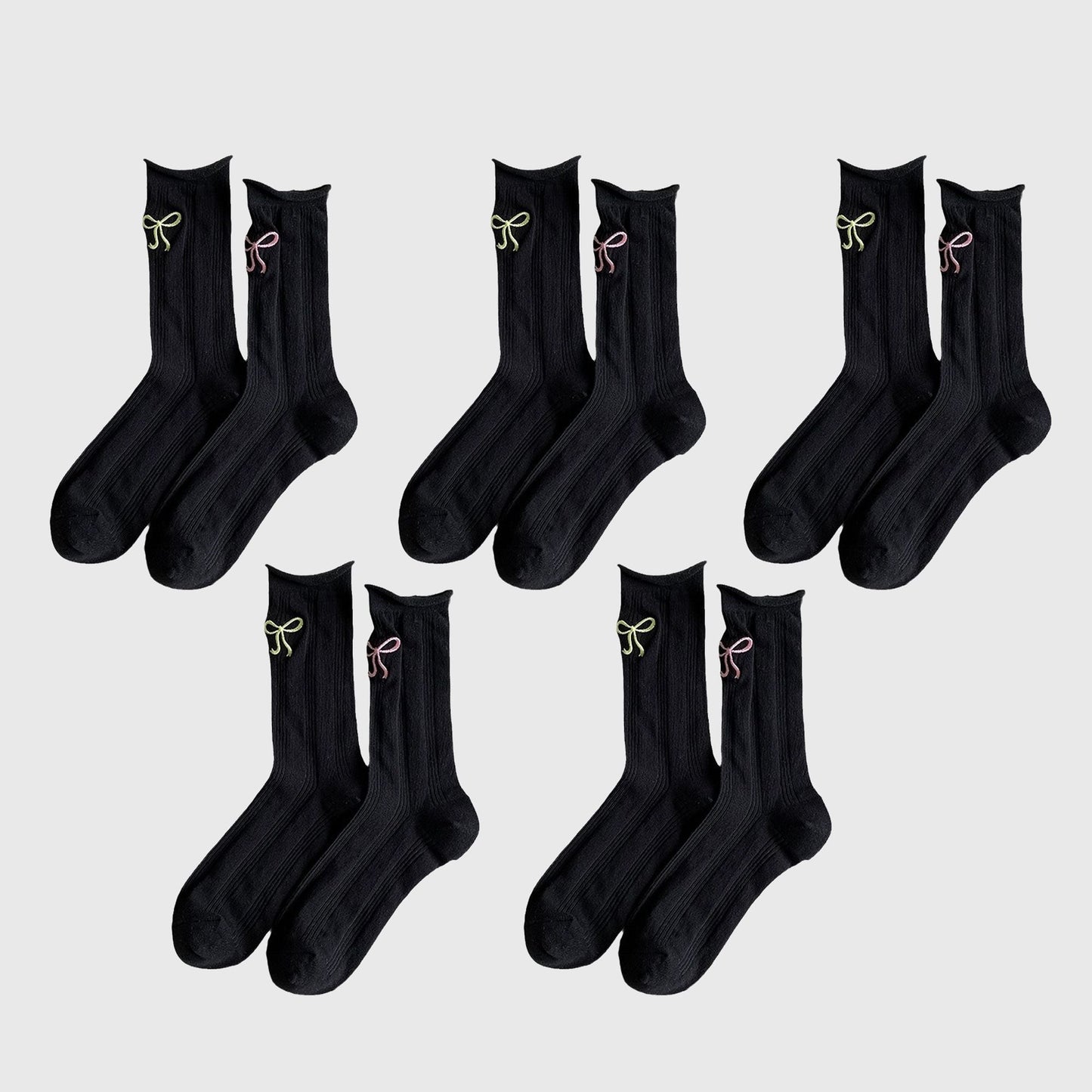 Anna-Kaci Adorable Women's Bow-Embroidered Ribbed Ankle Socks 5Pk