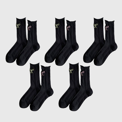 Anna-Kaci Adorable Women's Bow-Embroidered Ribbed Ankle Socks 5Pk