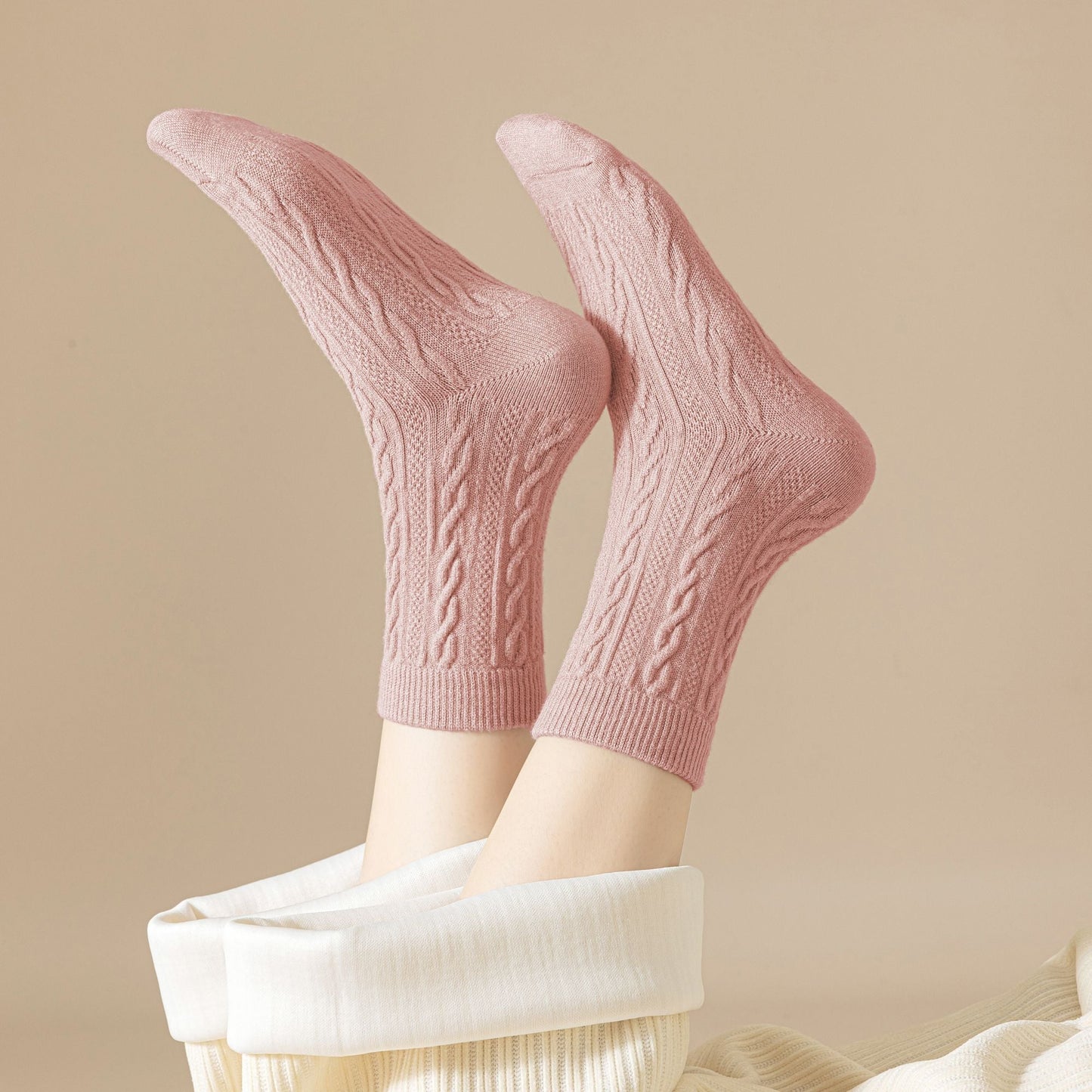 Anna-Kaci Women's Classic Crew Socks Cable-Knit Cotton for Casual Stability and Comfort 2 Pairs