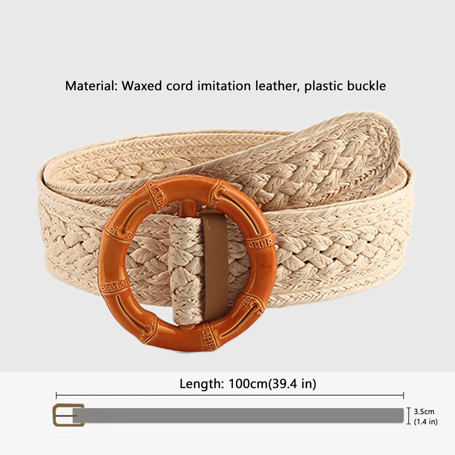 Anna-Kaci Bohemian - Style Woven Belt with Round Plastic Buckle