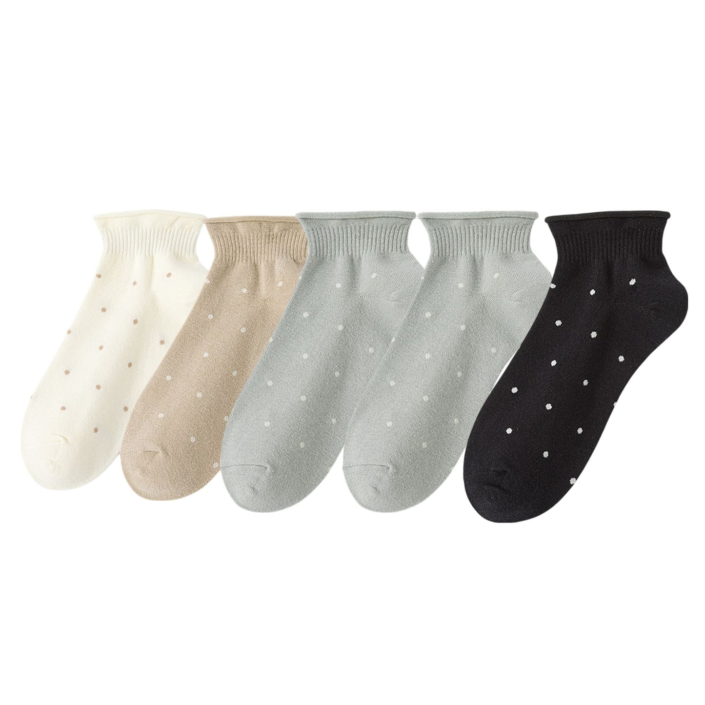 Anna-Kaci 5 Pairs Women¡¯s Ankle Socks Soft Ribbed Top with Small Polka Dot Pattern for Loafers Ballet Flats or Sneakers
