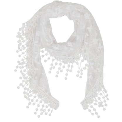 Anna-Kaci Lightweight Lace Floral Head Scarf Fringe Triangular Shawl Scarf Wrap Bandana for Women