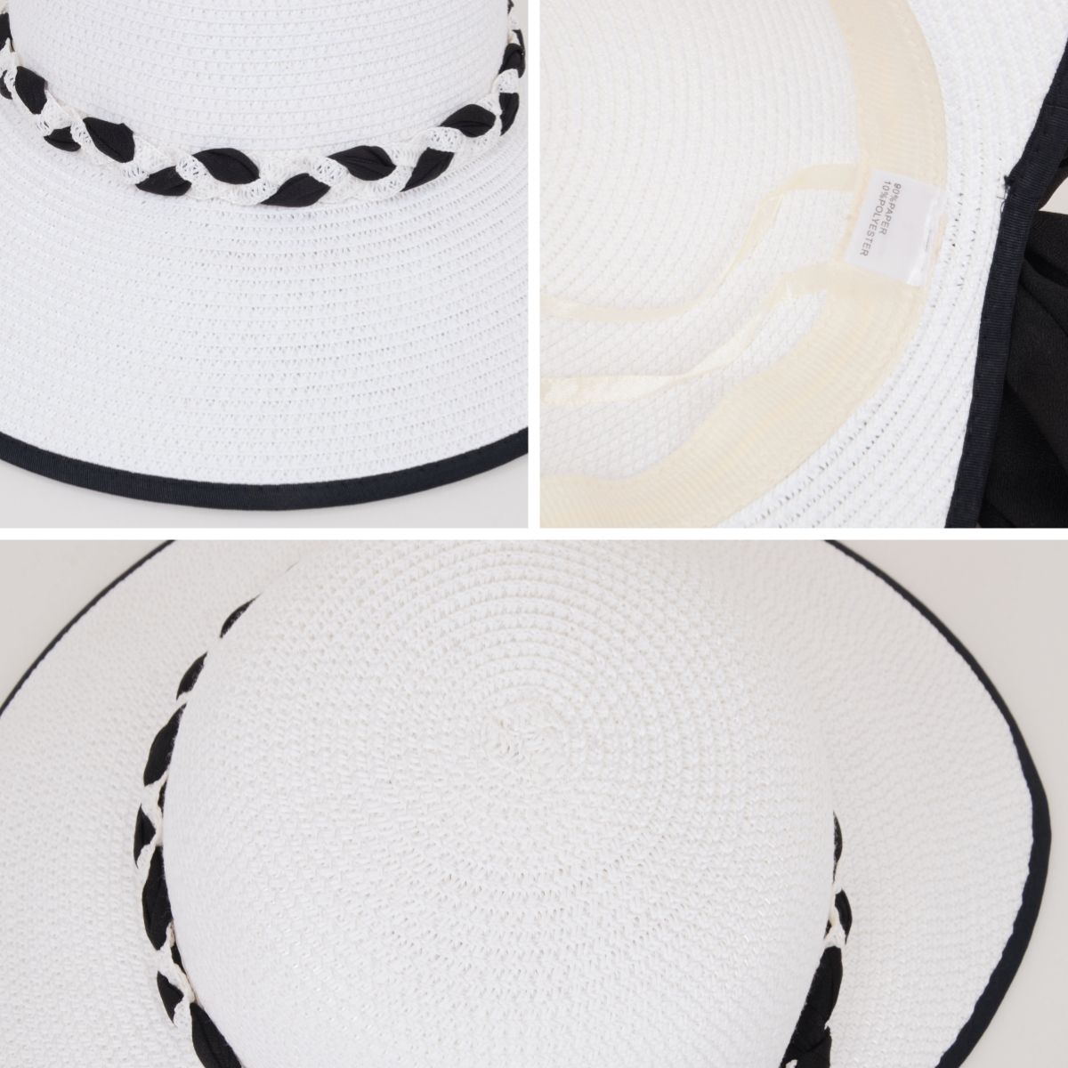 Anna-Kaci Women's Wide Brim Straw Hat with Braided Band and Contrast Bow Detail