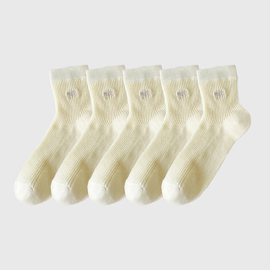 Anna-Kaci Women's Ribbed Ankle Socks with Bow Embroidery 5Pk