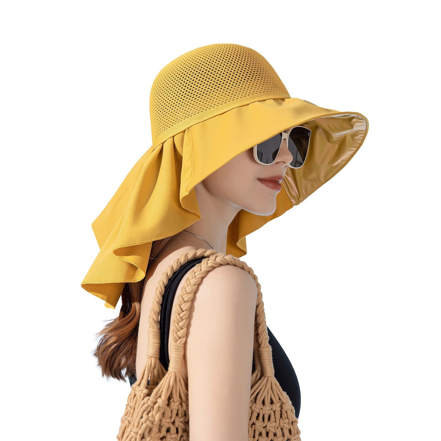 Anna-Kaci Womens Mesh Panel Wide Brim Sun Hat with Back Flap UV Protection and Tie Detail for Outdoor Activities