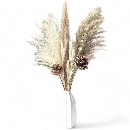 Alilang Pampas Grass and Pinecone Dried Floral Arrangement with Eucalyptus and Wheat, 17.5 Inches