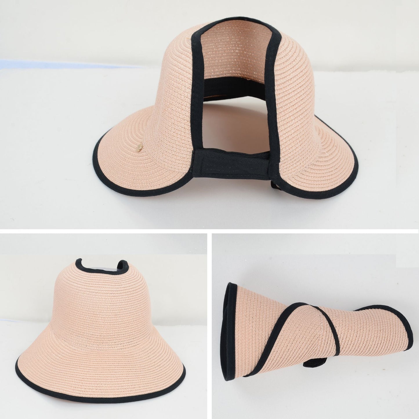 Anna-Kaci Roll Up Wide Brim Visor Sun Hat with Ponytail Hole and UV Protection Lightweight Packable Foldable Summer Cap