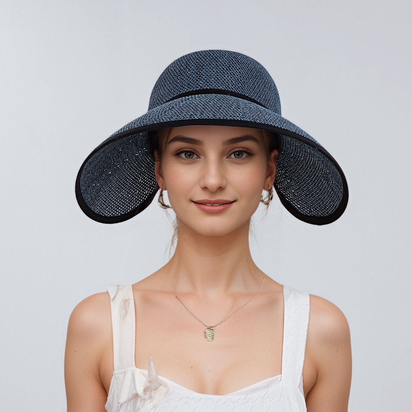 Anna-Kaci Womens Roll Up Straw Sun Visor Wide Brim Bow Detail Adjustable UV Protection Packable Summer Hat