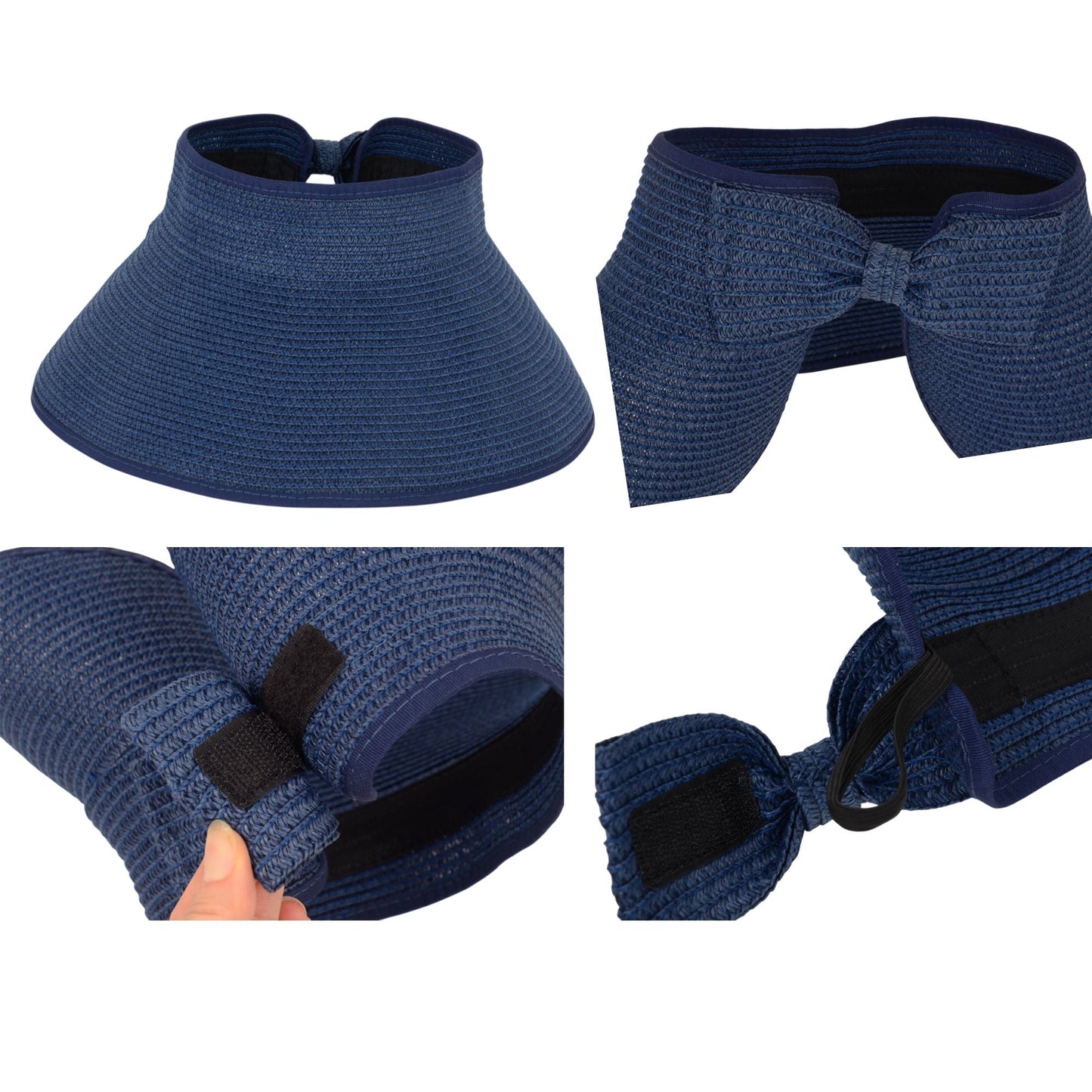 Anna-Kaci Women's Wide Brim Visor Hat with Bow Detail Adjustable Velcro Closure for Beach or Outdoor Protection