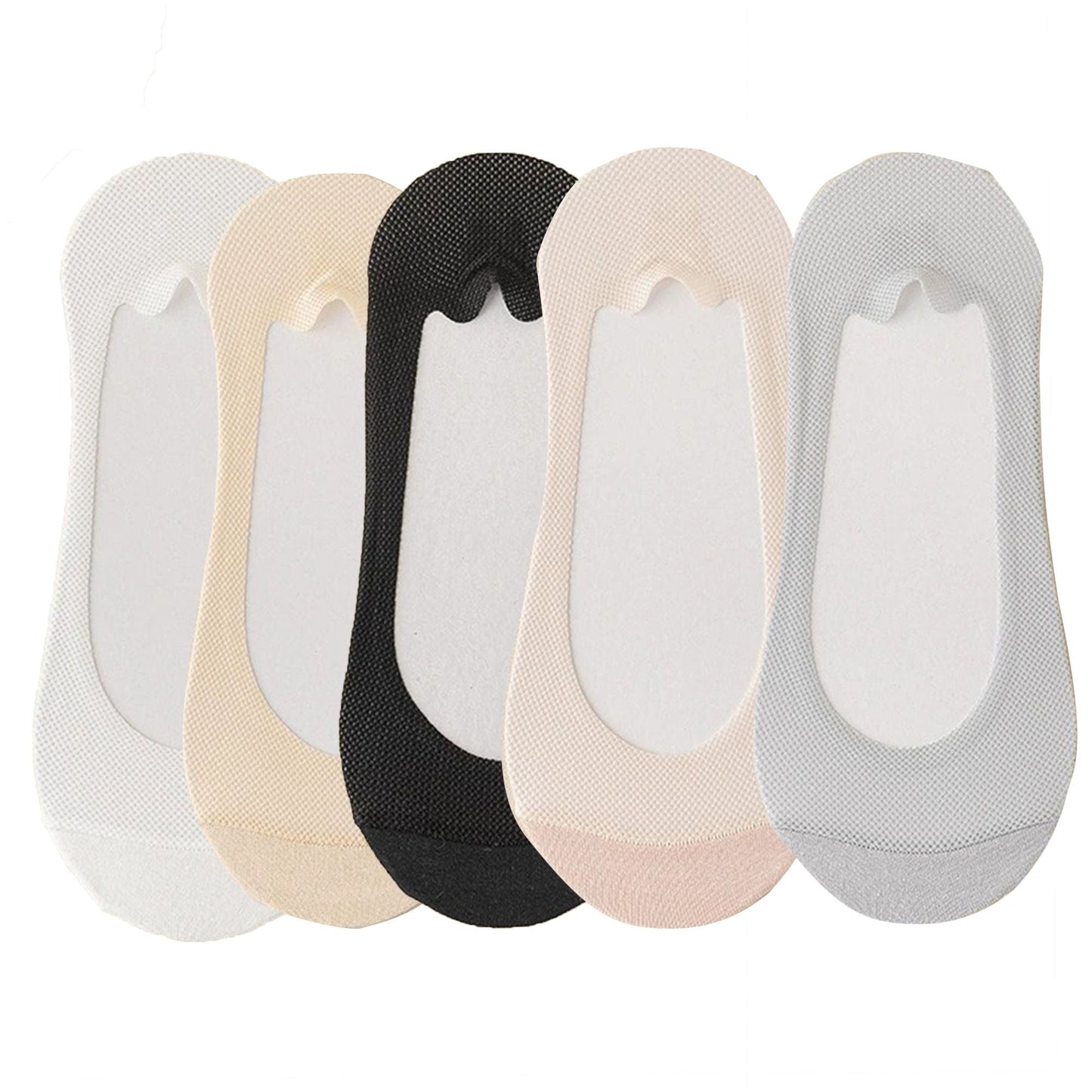 Anna-Kaci 5 Pairs Women No Show Mesh Panel Socks Low Cut Stretch Cotton Liner Non-Slip Design for Ballet Flats and Loafers