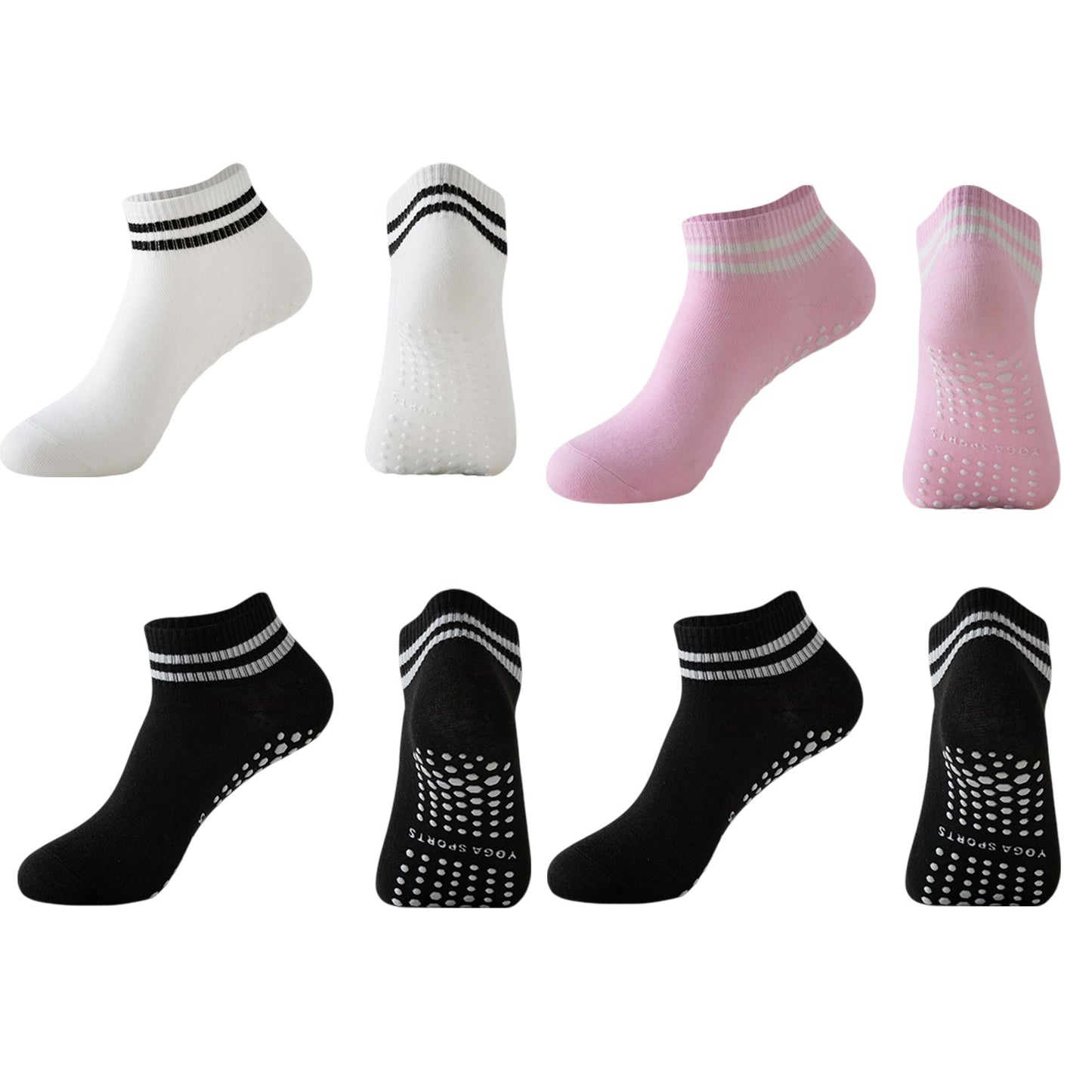 Anna-Kaci 4 Pairs Women's Ankle Grip Yoga Socks Soft Cotton Non-Slip Bottom Striped Cuff