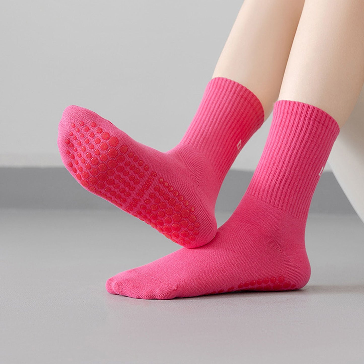 Anna-Kaci 3 Pair Combo Sale Anti Slip Crew Socks with Grip Soles and Ribbed Cuffs in Multiple Color Options