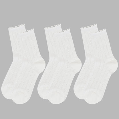 Anna-Kaci Women's Adorable Ruffled Lace-Up Socks Wicking Cotton for Casual Comfort 3 Pairs