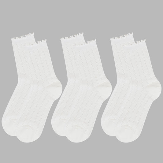 Anna-Kaci Women's Adorable Ruffled Lace-Up Socks Wicking Cotton for Casual Comfort 3 Pairs