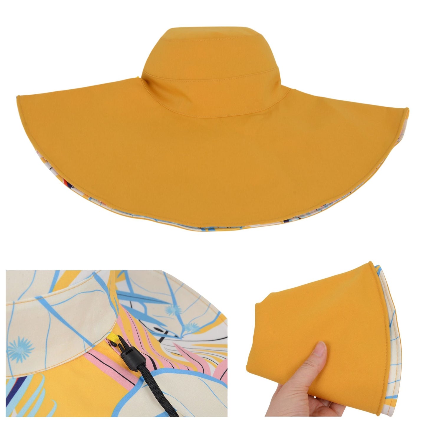 Anna-Kaci Wide Brim Floppy Sun Hat with Colorful Printed Underside UV Protection Lightweight Foldable Design for Outdoor Use