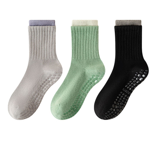Anna-Kaci Womens Non-Slip Grip Crew Socks 3 Pair Pack Custom Color Combos Soft Ribbed Cotton with 3D Silicone Heel