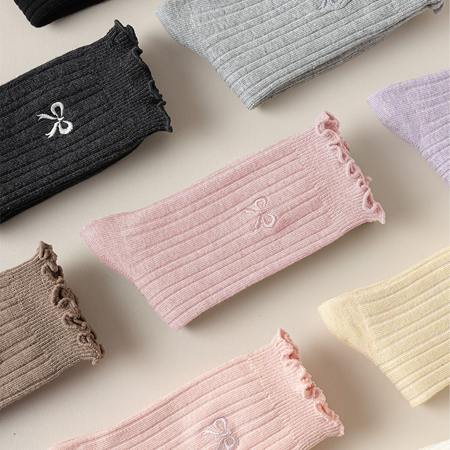 Anna-Kaci Women's Summer Ribbed Ankle Socks with Bow Embroidery Casual 5Pk