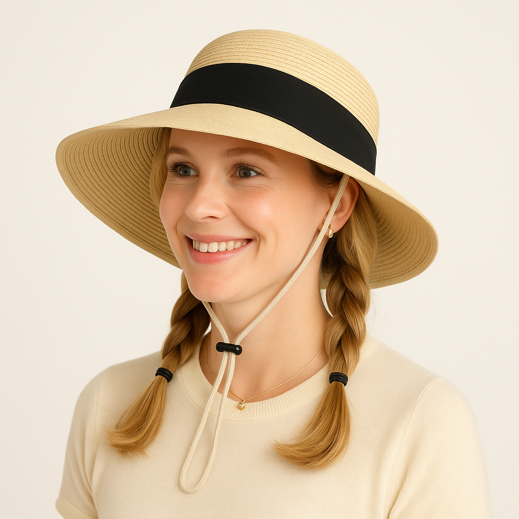 Anna-Kaci Women's Woven Floppy Sun Hat with Wide Ribbon Knot Detail and Curved Brim