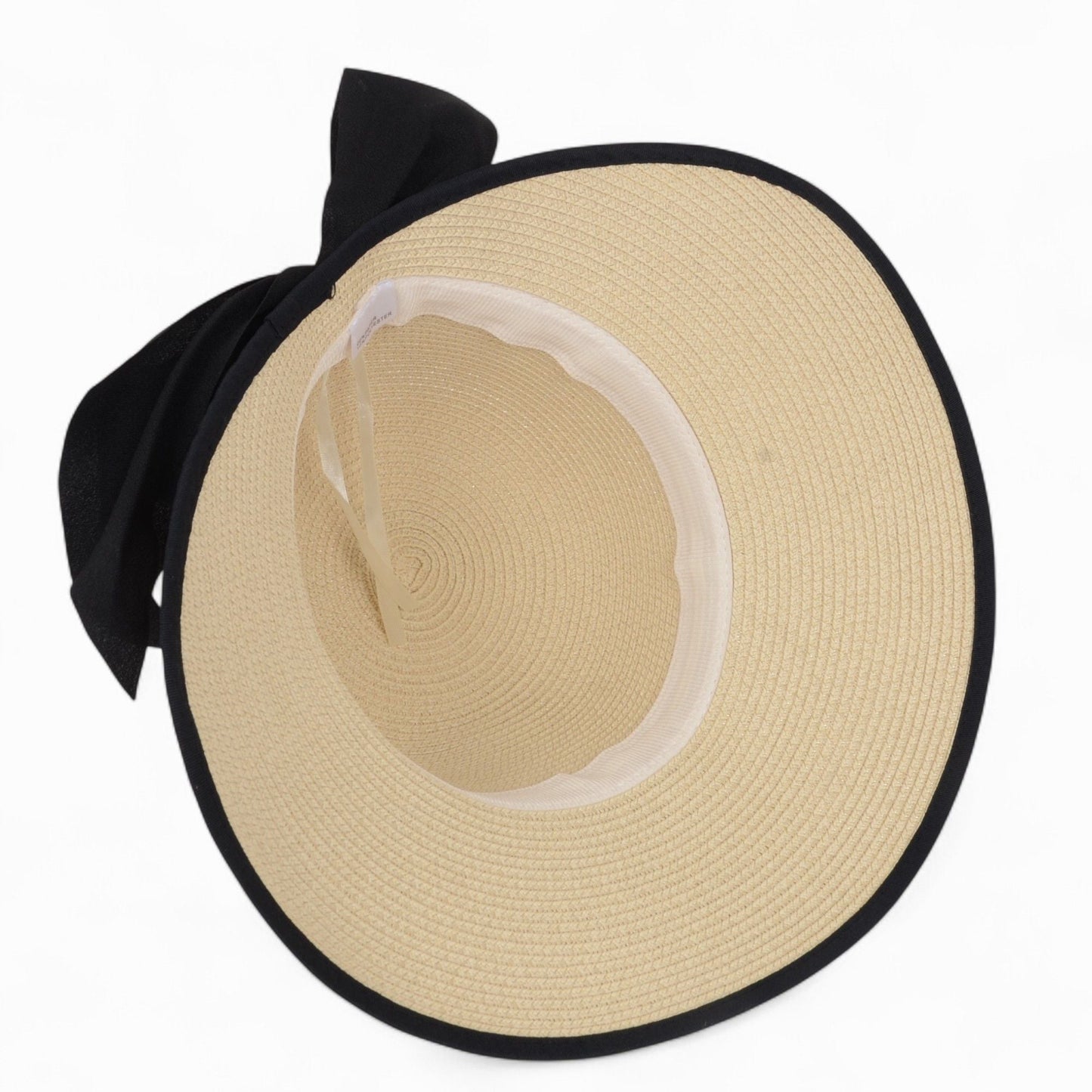 Anna-Kaci Women's Wide Brim Straw Hat with Braided Band and Contrast Bow Detail