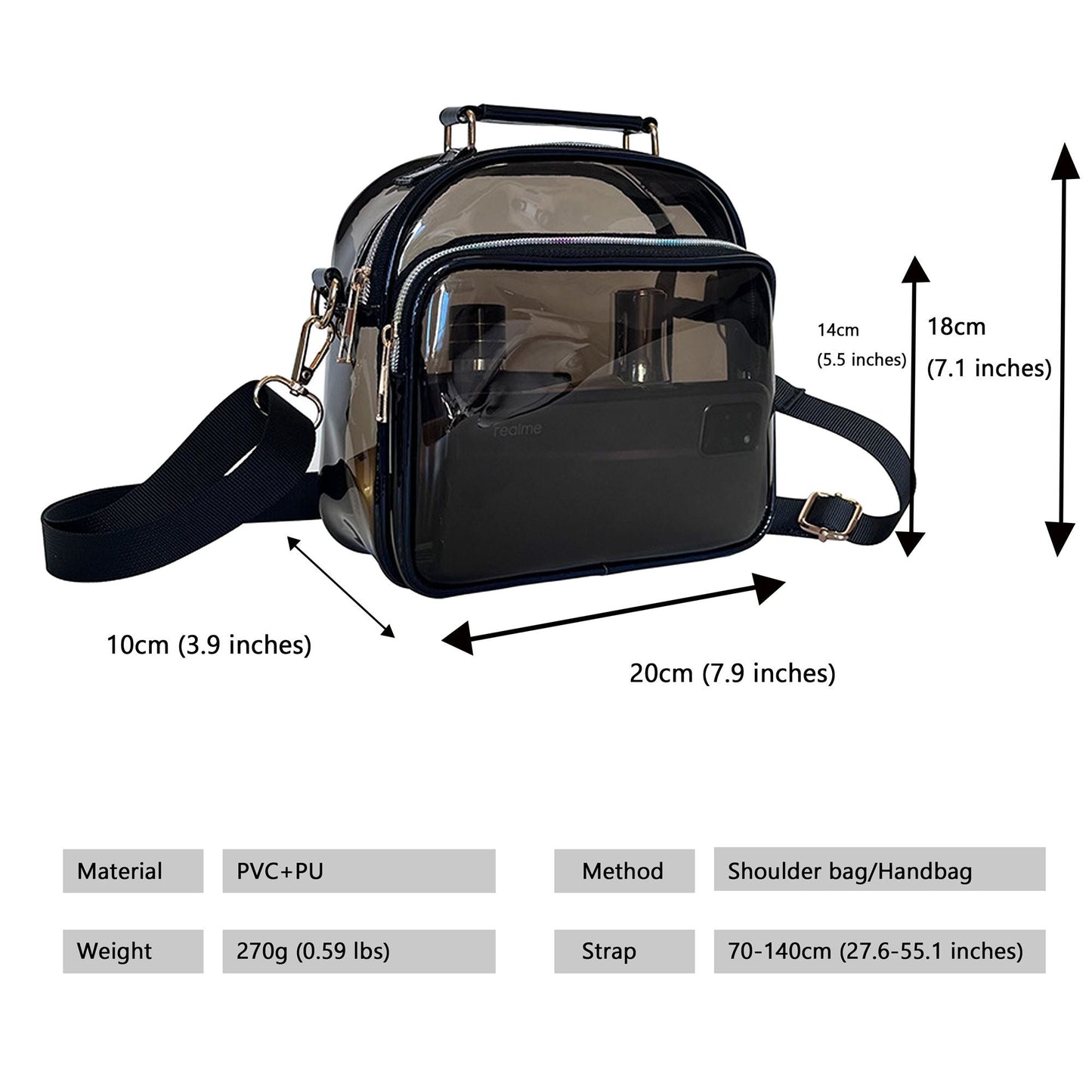 Anna-Kaci Trendy Clear Transparent Women's Shoulder Bag with Iridescent Trim