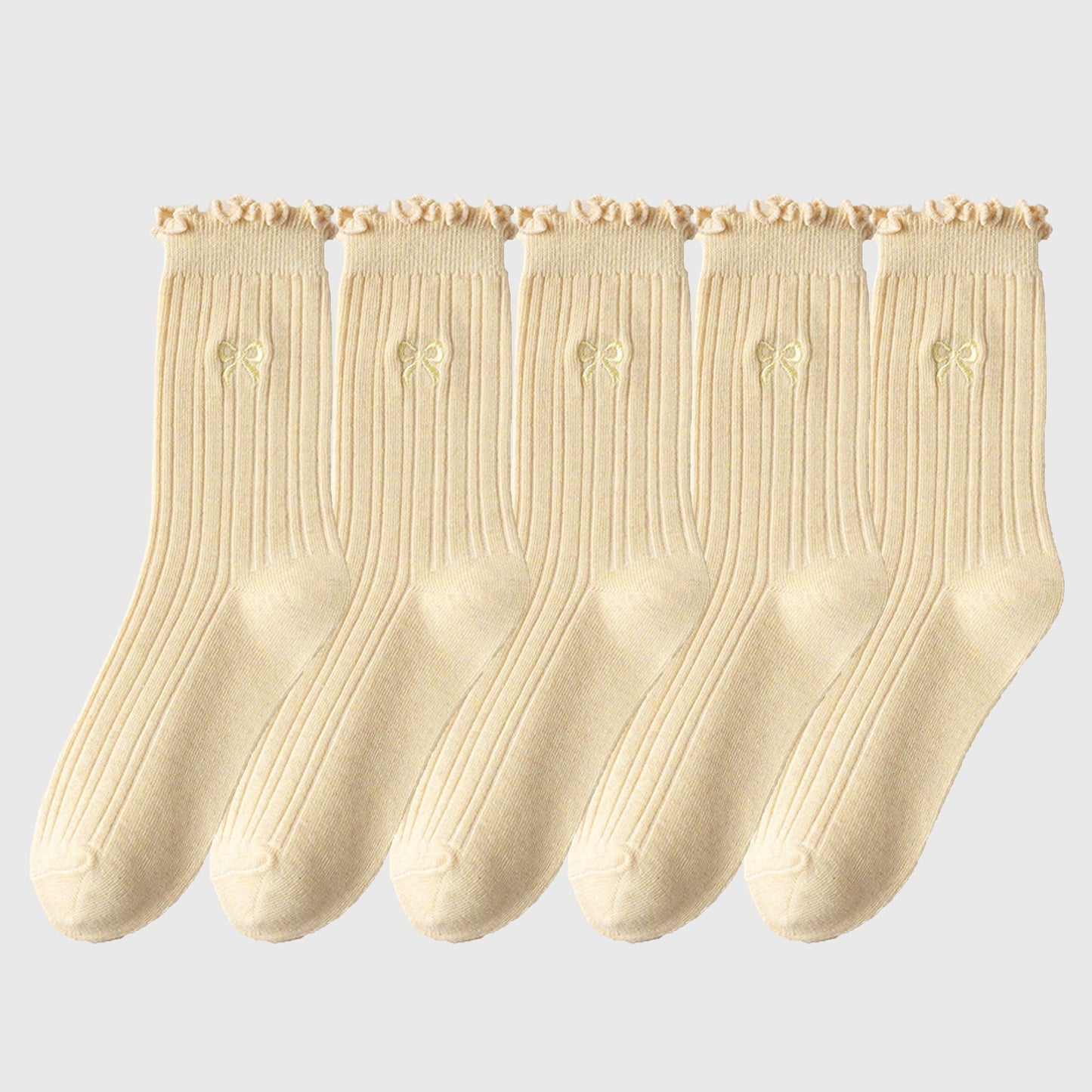 Anna-Kaci Women's Summer Ribbed Ankle Socks with Bow Embroidery Casual 5Pk