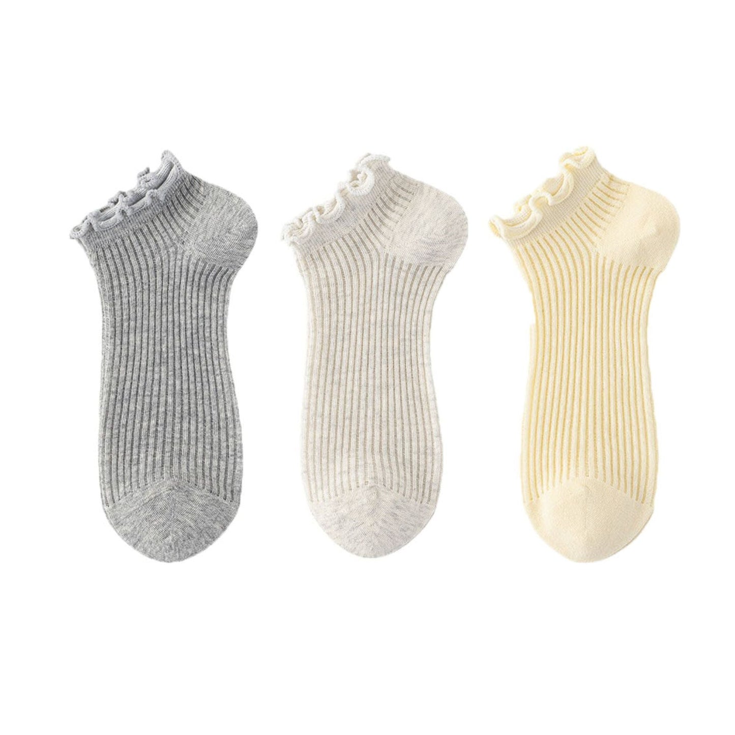 Anna-Kaci Women's Ribbed Ankle Socks with Ruffle Lettuce Trim Cuff Soft Breathable Knit 3-Pack
