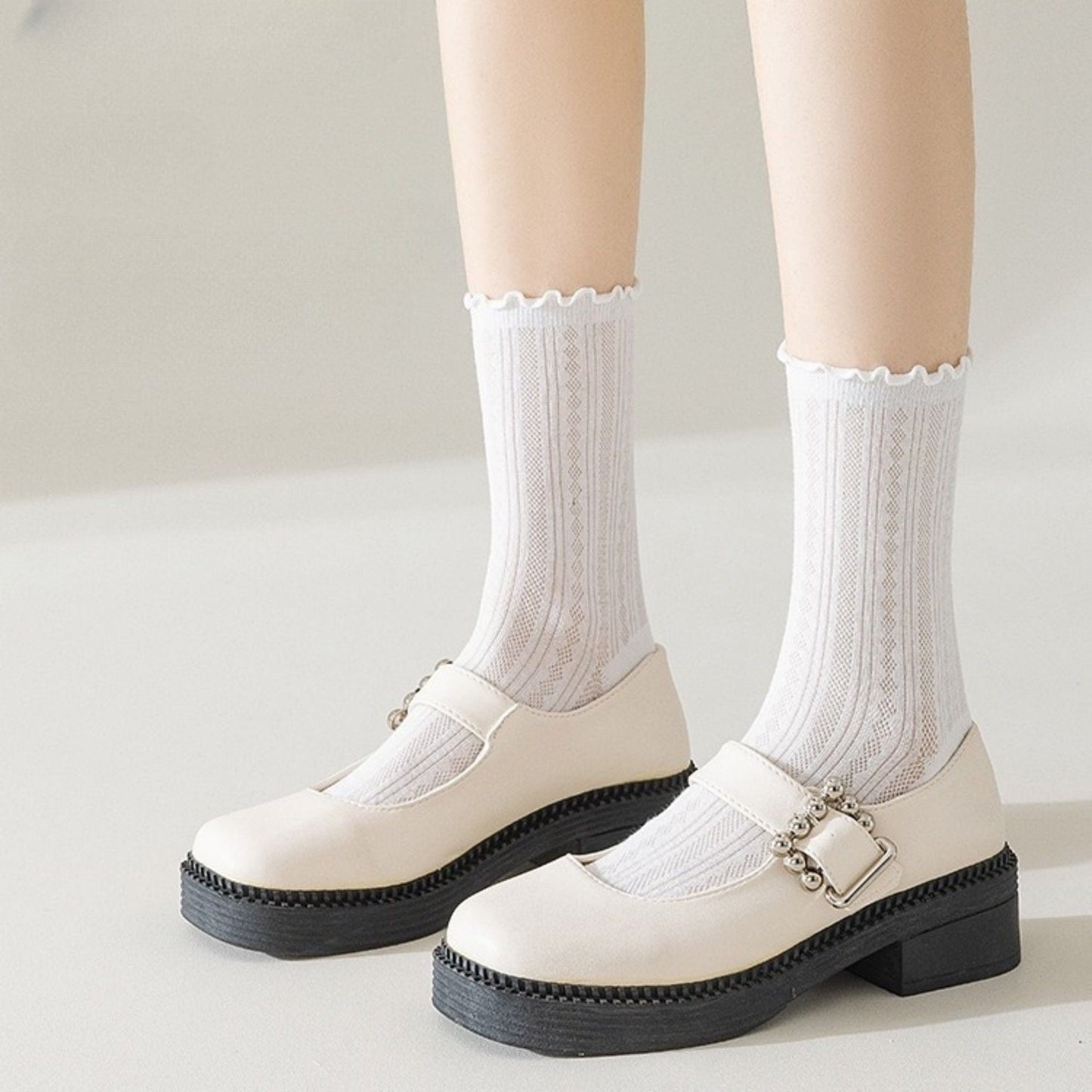 Anna-Kaci Women's Ribbed Crew Socks with Ruffle Lettuce Trim Soft Stretch Knit Comfortable Everyday 5-Pack