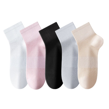 Anna-Kaci Womens Lightweight Breathable Ankle Socks 5-Pack Cushioned Sole Mesh Texture Soft Stretch Comfort Fit
