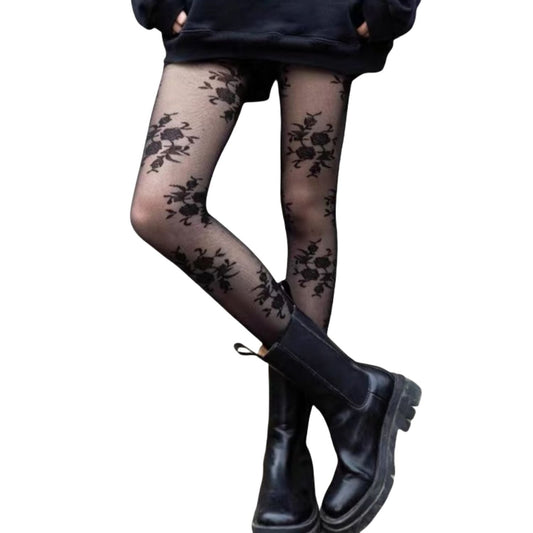 Anna-Kaci Women's Sheer Floral Pattern Tights Lightweight Mesh Legwear with Stretchy Fit and Subtle Texture