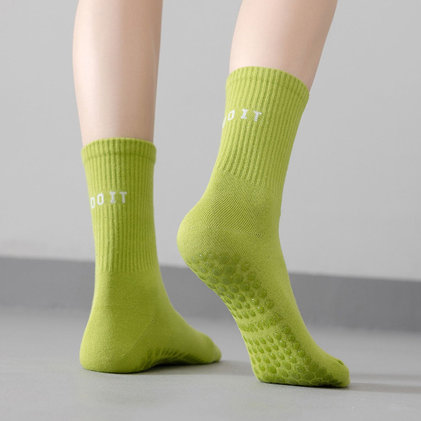 Anna-Kaci 3 Pair Combo Sale Anti Slip Crew Socks with Grip Soles and Ribbed Cuffs in Multiple Color Options