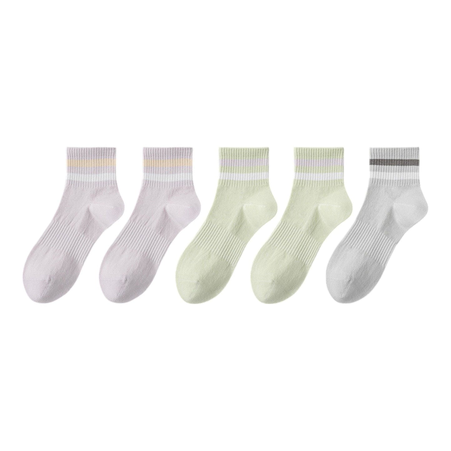 Anna-Kaci 5 Pairs Women Cotton Ankle Socks with Pastel Striped Cuffs Soft Breathable Knit Fabric for Everyday Comfort