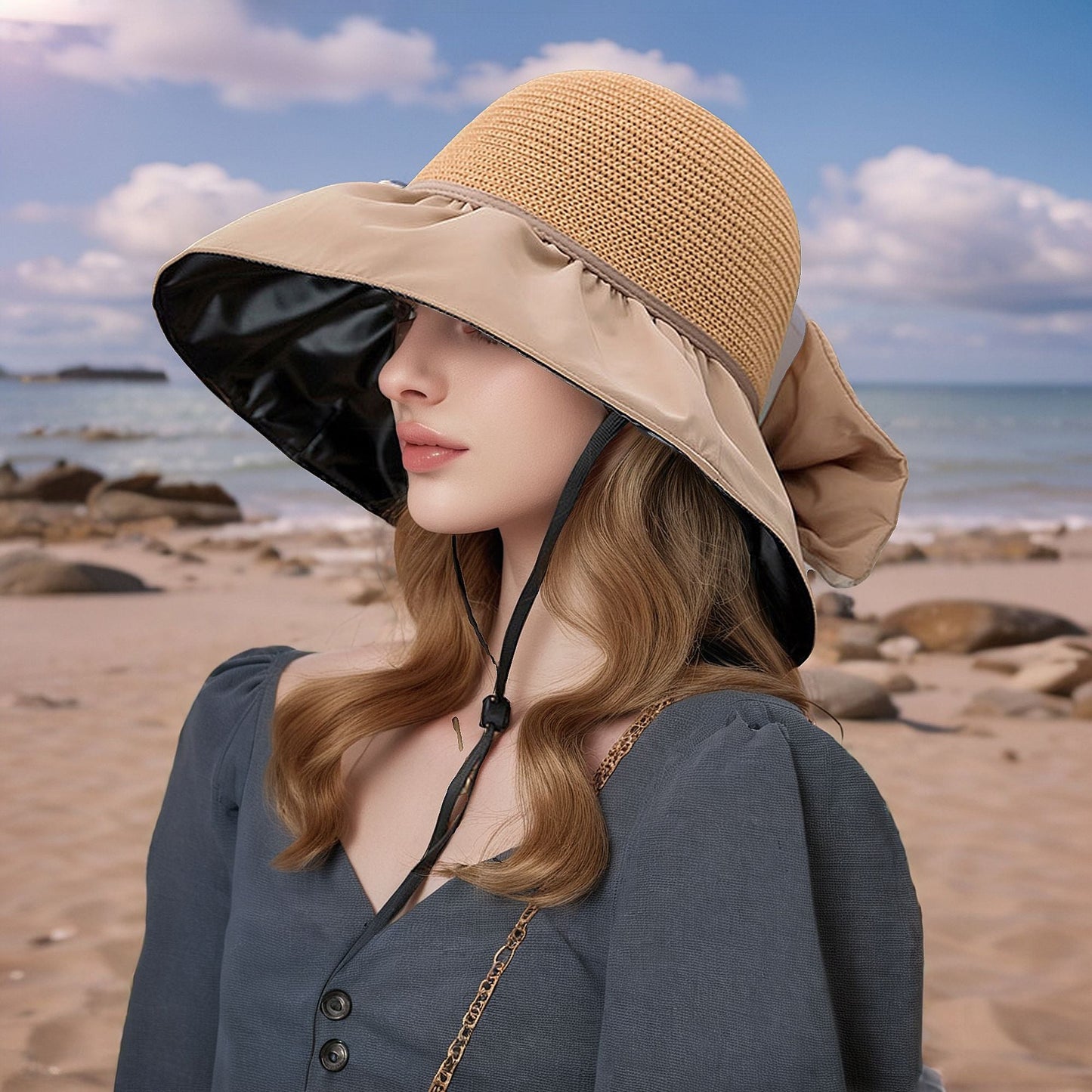 Anna-Kaci Women's Foldable Packable Sun Hats with Bow Bag