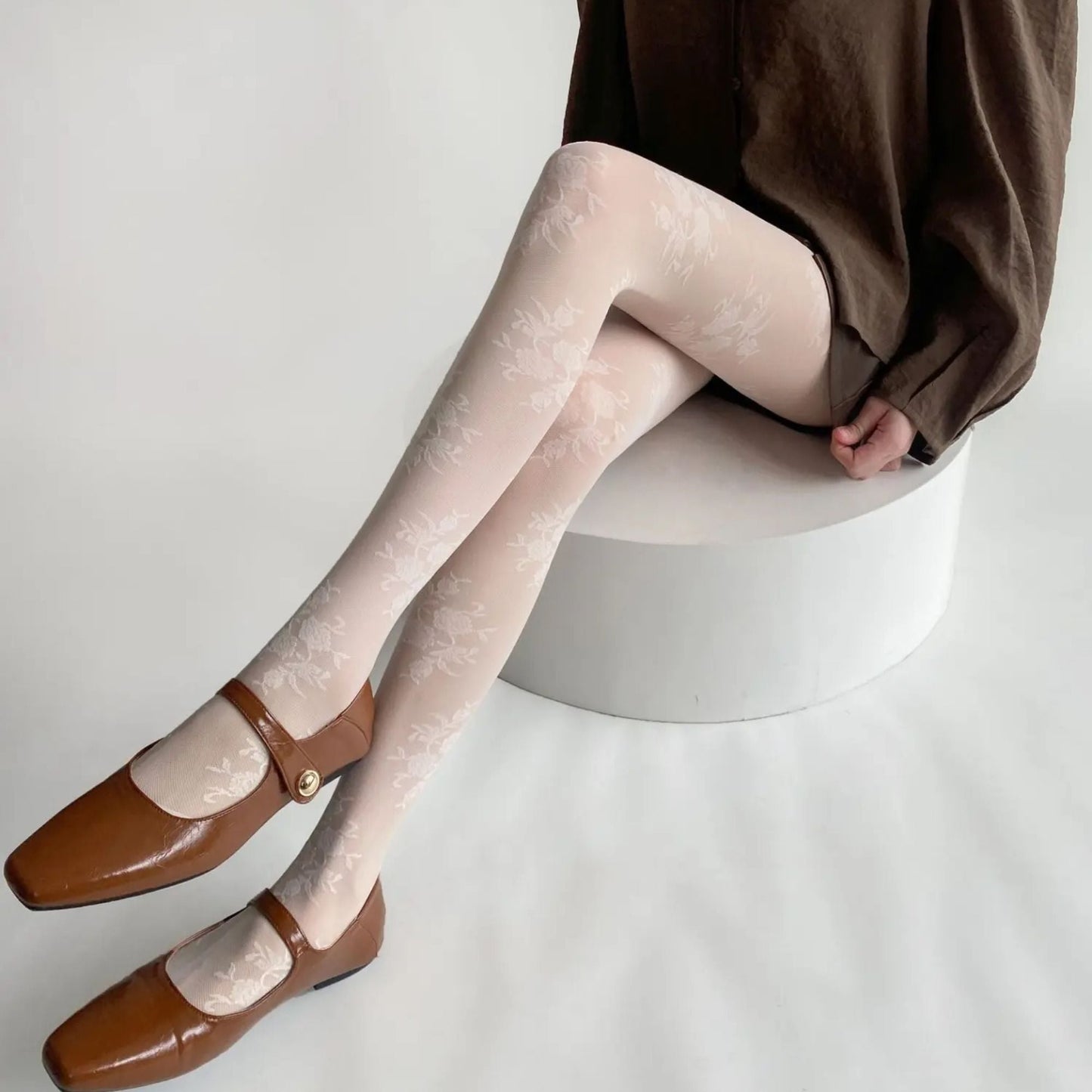 Anna-Kaci Women's Sheer Floral Pattern Tights Lightweight Mesh Legwear with Stretchy Fit and Subtle Texture