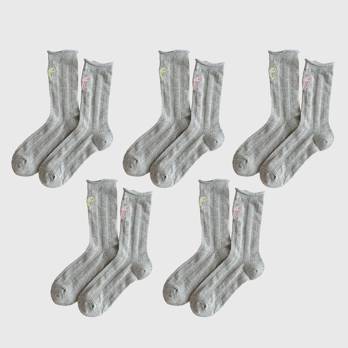 Anna-Kaci Adorable Women's Bow-Embroidered Ribbed Ankle Socks 5Pk