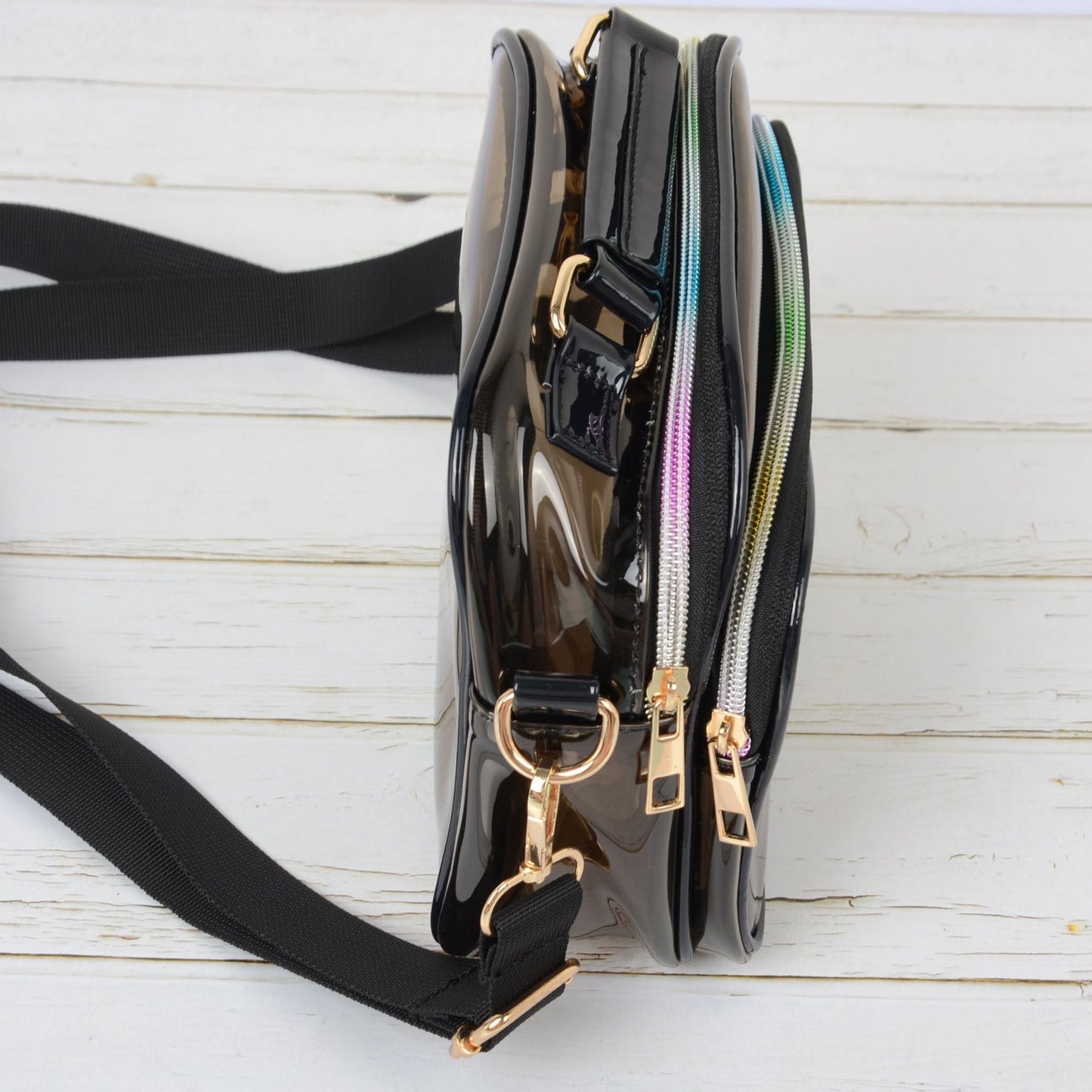 Anna-Kaci Trendy Clear Transparent Women's Shoulder Bag with Iridescent Trim