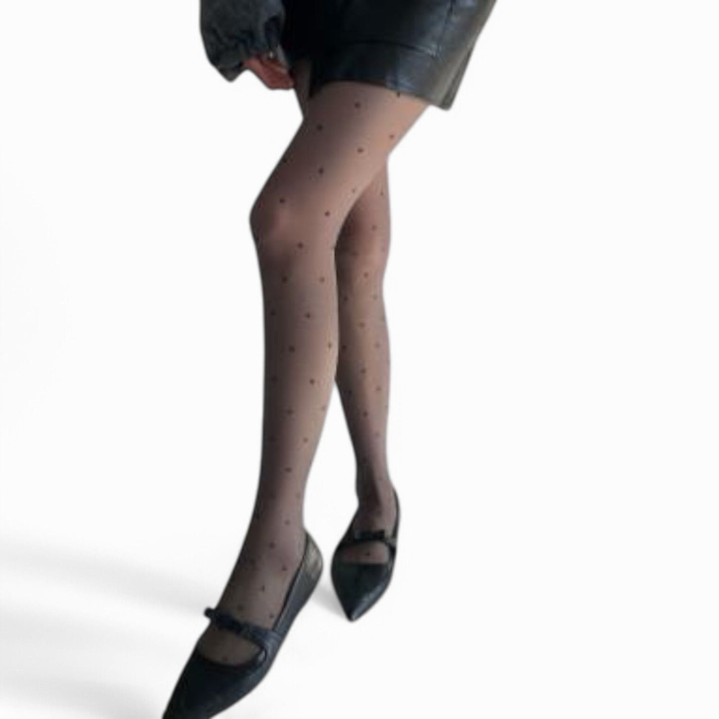 Anna-Kaci Women's Sheer Black Tights with Allover Polka Dot Pattern and Reinforced Toe Detail