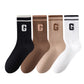 Anna-Kaci Women's 4-Pair Pack Ribbed Cotton Crew Socks with Striped Cuffs and G Letter Detail in Neutral Athletic Color Combinations