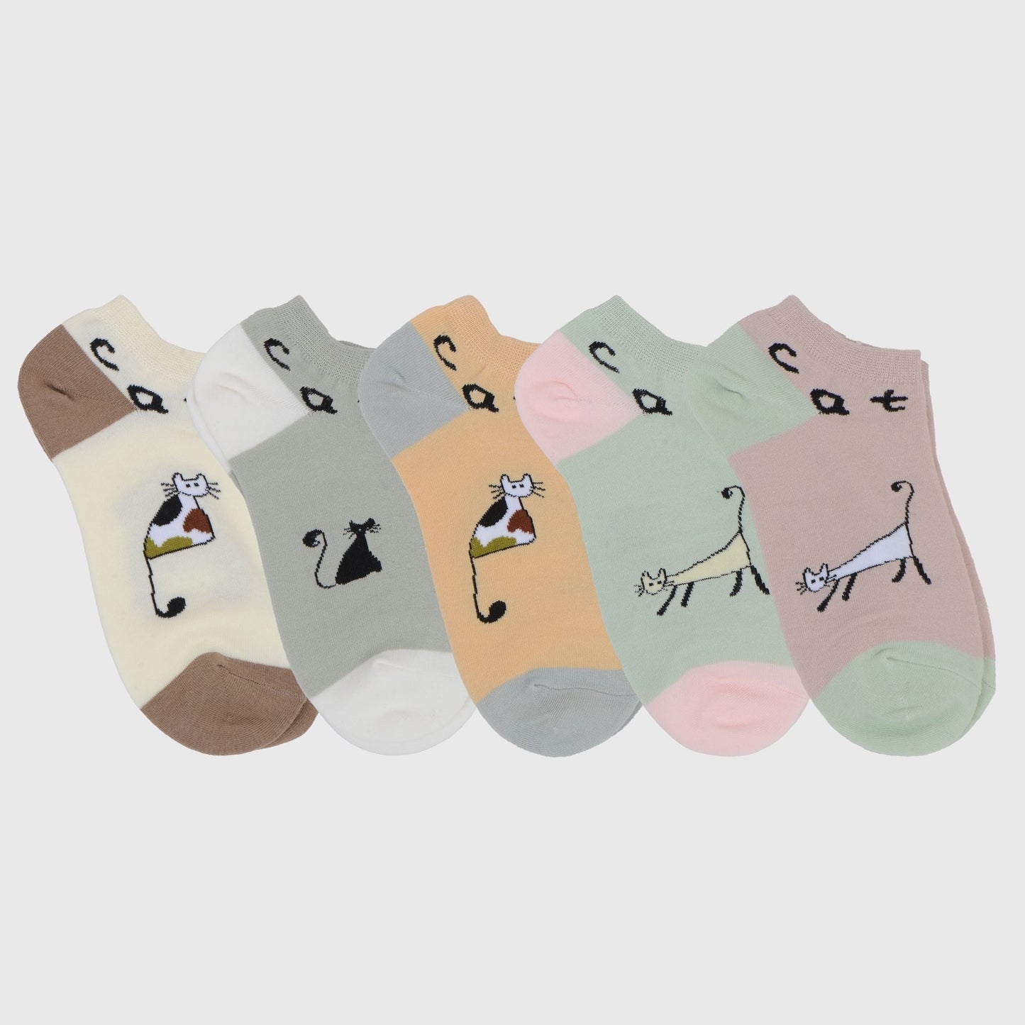 Anna-Kaci Adorable Cat - Print No Show Socks Soft for Casual 5Pk