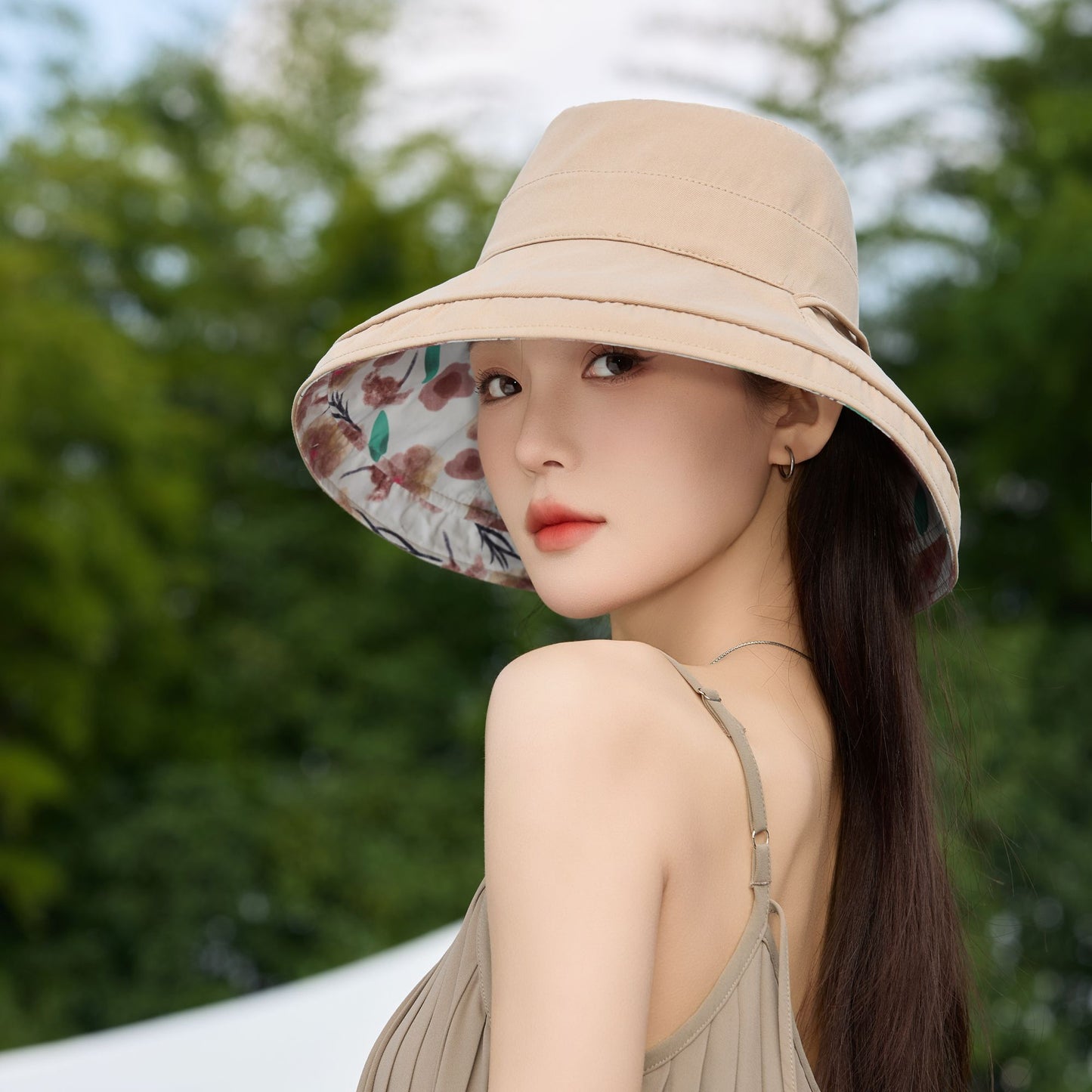 Anna-Kaci Women's Reversible Floral & Solid Bucket Sun Hat with Chin Strap