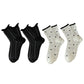 Anna-Kaci 4 Pairs Women's Crew Socks with Black and White Patterns Soft Cotton Texture Heart and Stripe for Flats and Dress Shoes